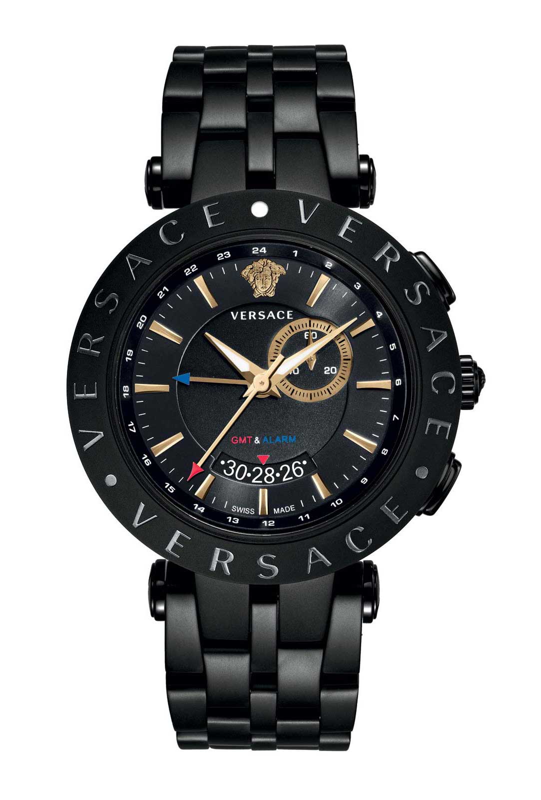 Versace QUARTZ GMT watch 8176-1990 STEEL BLACK DIAL